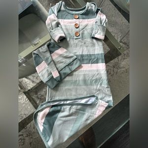 Brand New Caden Lane OMBRE GREEN STRIPE NEWBORN BABY KNOT GOWN & HAT